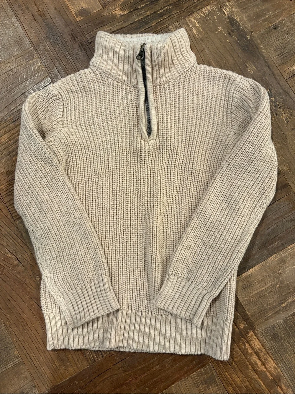 The Children's Place Size XS 4 Beige Sherpa Lined Mock Neck 1/4 Zip Knit Sweater